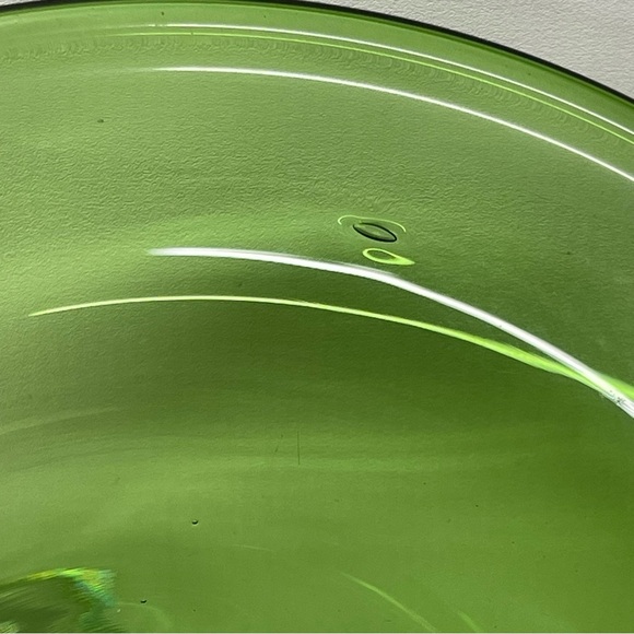 Vintage Mid-Century Italian Empoli Green Glass Tazza Compote Clear Foot Bowl 11" - Picture 7 of 9